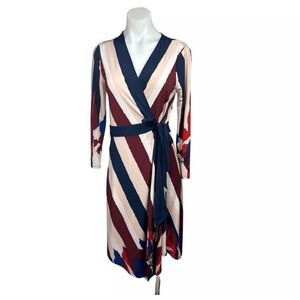 BCBG Maxazria Isabella Striped Asymmetrical Wrap Dress Size L